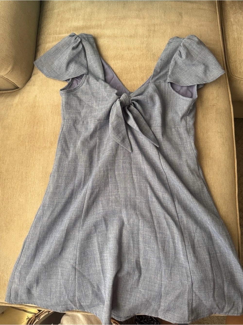 GB Dillard's Blue Chambray Tie Front Flutter Sleeve Dress L